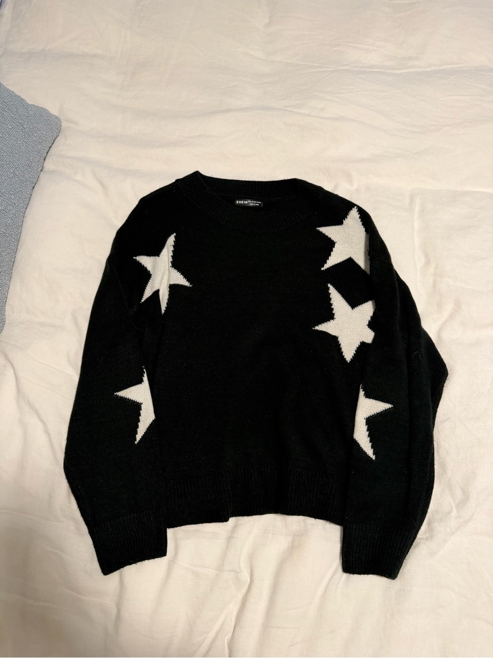 Black Crewneck Sweater with White Stars